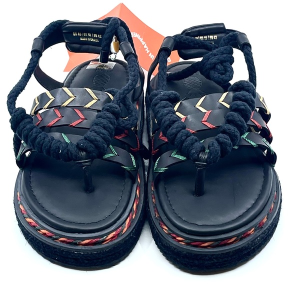 FARM RIO BLACK ROPE TIE FLATFORM SANDALS - Picture 2 of 7